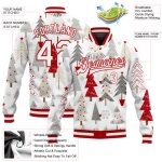 Custom Red Gray White Christmas 3D Bomber Varsity Full-Snap Letterman Jacket Custom White White Red-Gray Christmas 3D Bomber - Image 3
