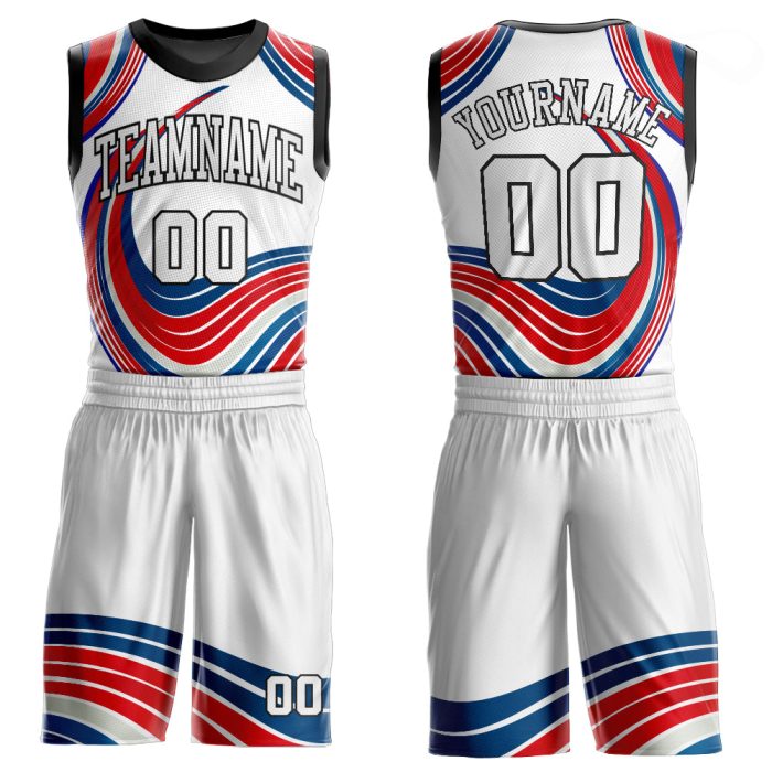 Custom White Red Basketball Jersey Round Neck Sublimation Suit Custom White White-Red Round Neck Sublimation Basketball Suit - Image 1