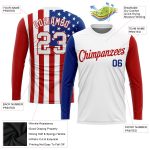 Custom Red-Royal American Flag 3D Long Sleeve Performance T-Shirt - Fashion Style 4468 Custom White White Red-Royal American - Image 2