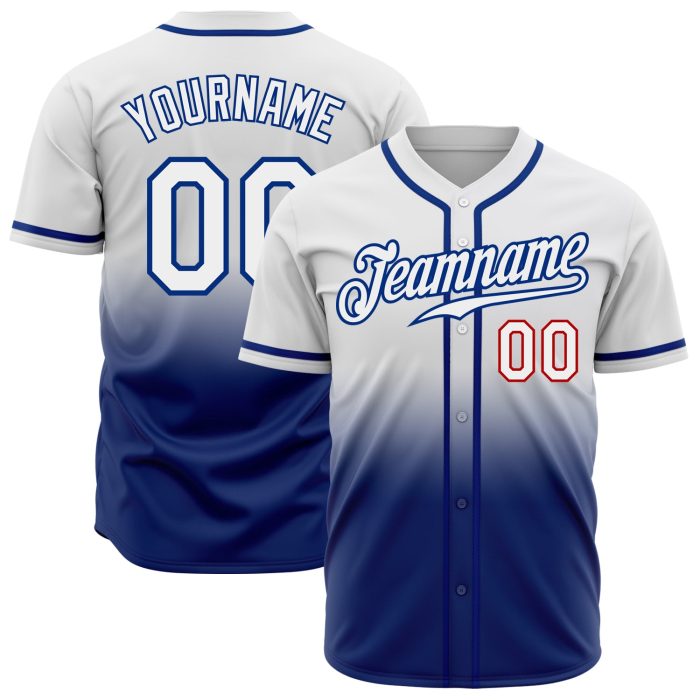 Custom White Red Fade Authentic Fashion Baseball Jersey for Men Custom White White Royal-Red Authentic Fade Fashion Baseball - Image 1