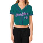 Womens Custom Aqua Purple White Baseball Jersey V-Neck Cropped Style Custom Women's Aqua Purple-White V-Neck Cropped Baseball - Image 2