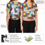 Custom Womens Autism Awareness Puzzle Pieces 3D V-Neck Cropped Baseball Jersey - White-Light Blue Custom Women's Autism Awareness - Image 3