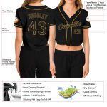 Custom Womens Black Old Gold V-Neck Cropped Baseball Jersey Outfit Custom Women's Black Black-Old Gold V-Neck Cropped Baseball - Image 3