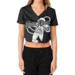 Custom Womens Black White 3D Astronaut V-Neck Cropped Jersey Baseball Shirt Custom Women's Black Black-White Astronaut 3D - Image 2
