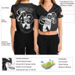 Custom Womens Black White 3D Astronaut V-Neck Cropped Jersey Baseball Shirt Custom Women's Black Black-White Astronaut 3D - Image 3