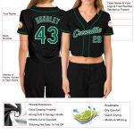 Custom Womens V-Neck Cropped Baseball Jersey Black Kelly Green White Custom Women's Black Kelly Green-White V-Neck Cropped - Image 3