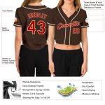 Custom Womens V-Neck Cropped Baseball Jersey in Brown Red-Cream Custom Women's Brown Red-Cream V-Neck Cropped Baseball Jersey - Image 3
