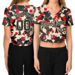 Custom Womens Black Cream Camo Salute to Service V-Neck Cropped Baseball Jersey Custom Women's Camo Black-Cream Salute To