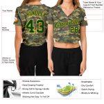 Womens Camo Green Gold Salute to Service V-Neck Cropped Baseball Jersey Custom Custom Women's Camo Green-Gold Salute To Service - Image 3