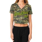Womens Camo Green Gold Salute to Service V-Neck Cropped Baseball Jersey Custom Custom Women's Camo Green-Gold Salute To Service - Image 2