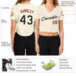Custom Womens V-Neck Cropped Baseball Jersey - Cream Black Crimson Custom Women's Cream Black-Crimson V-Neck Cropped Baseball - Image 3