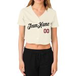 Custom Womens V-Neck Cropped Baseball Jersey - Cream Black Crimson Custom Women's Cream Black-Crimson V-Neck Cropped Baseball - Image 2