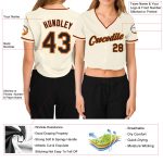 Custom Womens V-Neck Cropped Baseball Jersey in Cream Black Orange and Old Gold Custom Women's Cream Black Orange-Old Gold - Image 3