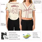 Custom Womens V-Neck Cropped Baseball Jersey in Cream and Crimson Custom Women's Cream Cream-Crimson V-Neck Cropped Baseball - Image 3