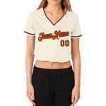 Custom Womens V-Neck Baseball Jersey - Cream and Orange-Black Cropped Design Custom Women's Cream Orange-Black V-Neck Cropped - Image 2