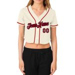 Custom Womens Cream Red-Navy V-Neck Cropped Jersey - Baseball Style 5544 Custom Women's Cream Red-Navy V-Neck Cropped Baseball - Image 2
