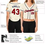 Custom Womens Cream Red Navy V-Neck Cropped Jersey - Baseball Style 9706 Custom Women's Cream Red-Navy V-Neck Cropped Baseball - Image 3