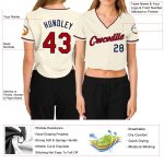Custom Womens V-Neck Cropped Baseball Jersey in Cream Red-Navy Colors Custom Women's Cream Red-Navy V-Neck Cropped Baseball - Image 3