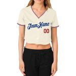 Womens Custom V-Neck Cropped Baseball Jersey in Cream Red-Royal Custom Women's Cream Red-Royal V-Neck Cropped Baseball Jersey - Image 2