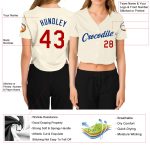 Womens Custom V-Neck Cropped Baseball Jersey in Cream Red-Royal Custom Women's Cream Red-Royal V-Neck Cropped Baseball Jersey - Image 3