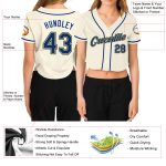 Custom Womens Cream Gold V-Neck Cropped Baseball Jersey in Royal Gold Custom Women's Cream Royal-Gold V-Neck Cropped Baseball - Image 3