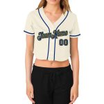 Custom Womens Cream Gold V-Neck Cropped Baseball Jersey in Royal Gold Custom Women's Cream Royal-Gold V-Neck Cropped Baseball - Image 2
