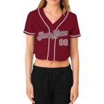 Custom Womens V-Neck Baseball Jersey in Crimson Gray-White, Cropped Design for Stylish Sportswear Custom Women's Crimson - Image 2
