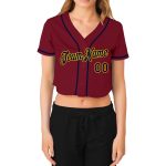 Womens Custom Crimson Navy Gold V-Neck Cropped Baseball Jersey Custom Women's Crimson Navy-Gold V-Neck Cropped Baseball Jersey - Image 2
