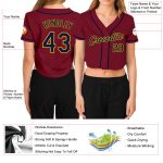 Womens Custom Crimson Navy Gold V-Neck Cropped Baseball Jersey Custom Women's Crimson Navy-Gold V-Neck Cropped Baseball Jersey - Image 3