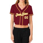 Custom Womens Crimson White Gold V-Neck Cropped Baseball Jersey Apparel Custom Women's Crimson White-Gold V-Neck Cropped - Image 2