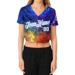 Womens Custom 3D V-Neck Cropped Baseball Jersey in Galactic White and Light Blue Custom Women's Galactic White-Light Blue - Image 2