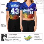Womens Custom 3D V-Neck Cropped Baseball Jersey in Galactic White and Light Blue Custom Women's Galactic White-Light Blue - Image 3