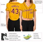 Custom Womens Gold Crimson White V-Neck Cropped Baseball Jersey Custom Women's Gold Crimson-White V-Neck Cropped Baseball - Image 3