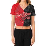 Custom Womens Graffiti Pattern 3D V-Neck Cropped Baseball Jersey | Red and White Custom Women's Graffiti Pattern Red-White - Image 2