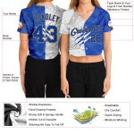 Custom Graffiti Pattern Royal Gold Scratch 3D V-Neck Cropped Baseball Jersey for Women Custom Women's Graffiti Pattern Royal-Old - Image 3