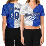 Custom Graffiti Pattern Royal Gold Scratch 3D V-Neck Cropped Baseball Jersey for Women Custom Women's Graffiti Pattern Royal-Old