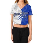 Custom Graffiti Pattern Royal Gold Scratch 3D V-Neck Cropped Baseball Jersey for Women Custom Women's Graffiti Pattern Royal-Old - Image 2