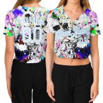 Custom Womens 3D V-Neck Baseball Jersey with Graffiti Pattern & Light Blue Splashes, Style 6174 Custom Women's Graffiti Pattern