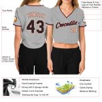 Custom Womens V-Neck Baseball Jersey in Gray Black Crimson-Cream, Cropped Style Custom Women's Gray Black Crimson-Cream V-Neck - Image 3