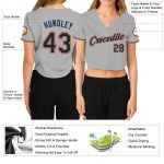 Custom Womens V-Neck Cropped Baseball Jersey - Gray Black Powder Blue Orange Custom Women's Gray Black Powder Blue-Orange - Image 3