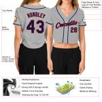 Custom Womens Baseball Jersey Gray Navy Red V-Neck Cropped Design Custom Women's Gray Navy-Red V-Neck Cropped Baseball Jersey - Image 3