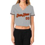 Custom Womens Gray Orange Black V-Neck Cropped Jersey for Baseball Custom Women's Gray Orange-Black V-Neck Cropped Baseball - Image 2