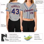 Custom Womens V-Neck Cropped Baseball Jersey in Gray and Orange Custom Women's Gray Royal-Orange V-Neck Cropped Baseball - Image 3