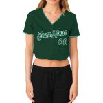 Custom Womens Green V-Neck Cropped Baseball Jersey in Kelly Green and White Custom Women's Green Kelly Green-White V-Neck - Image 2