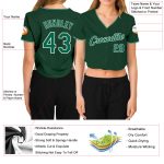 Custom Womens Green V-Neck Cropped Baseball Jersey in Kelly Green and White Custom Women's Green Kelly Green-White V-Neck - Image 3