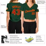 Custom Green Red Gold V-Neck Cropped Baseball Jersey for Women Custom Women's Green Red-Gold V-Neck Cropped Baseball Jersey - Image 3