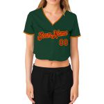 Custom Green Red Gold V-Neck Cropped Baseball Jersey for Women Custom Women's Green Red-Gold V-Neck Cropped Baseball Jersey - Image 2