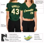 Womens Custom Green White Gold V-Neck Cropped Baseball Jersey Custom Women's Green White-Gold V-Neck Cropped Baseball Jersey - Image 3