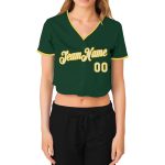 Womens Custom Green White Gold V-Neck Cropped Baseball Jersey Custom Women's Green White-Gold V-Neck Cropped Baseball Jersey - Image 2
