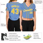 Light Blue Gold White V-Neck Cropped Jersey for Women - Custom Baseball Jersey Custom Women's Light Blue Gold-White V-Neck - Image 3
